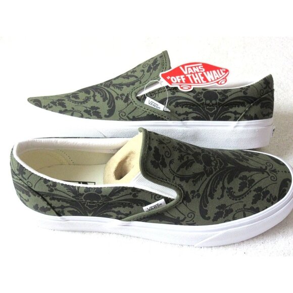 Vans Men's Classic Slip On Skull Tapestry Grape Leaf Canvas Shoes Size NIB - Picture 2 of 5
